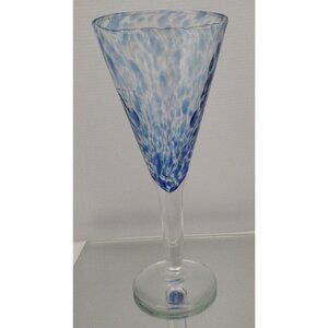 One American Studio Glass Hand Blown Blue Mottled Wine Goblets 20th Century